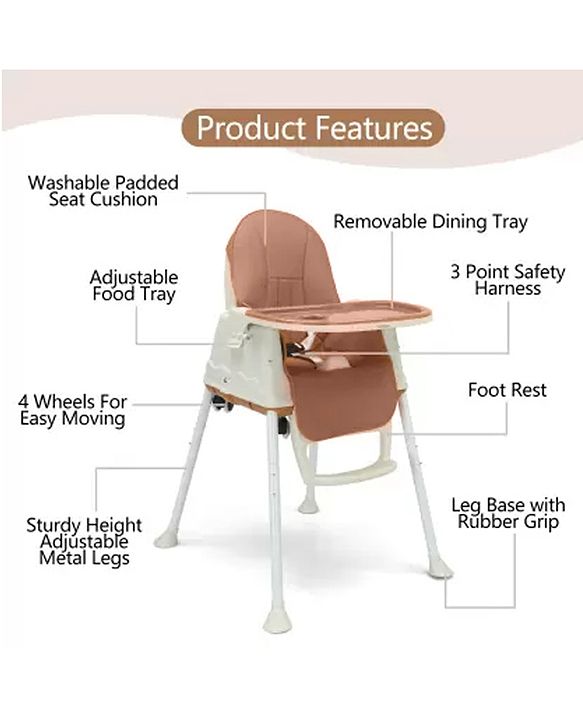 Babyhug 3 in 1 Comfy High Chair - Brown| High Chair, Feeding Chair & Booster Chair| Adjustable Double Food Tray| Removable PU Leather Seat| Safety Harness| Removable Footrest