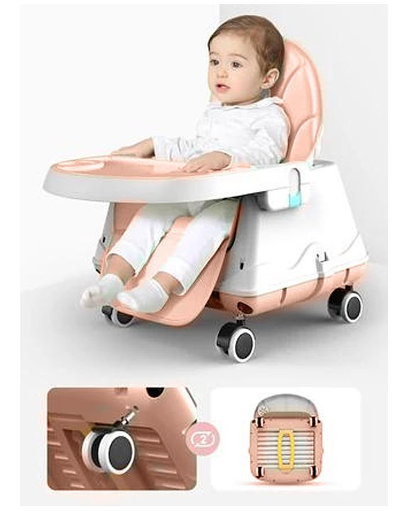Babyhug 3 in 1 Comfy High Chair - Brown| High Chair, Feeding Chair & Booster Chair| Adjustable Double Food Tray| Removable PU Leather Seat| Safety Harness| Removable Footrest