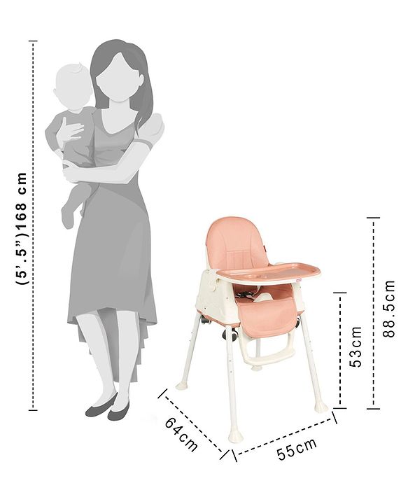 Babyhug 3 in 1 Comfy High Chair - Brown| High Chair, Feeding Chair & Booster Chair| Adjustable Double Food Tray| Removable PU Leather Seat| Safety Harness| Removable Footrest