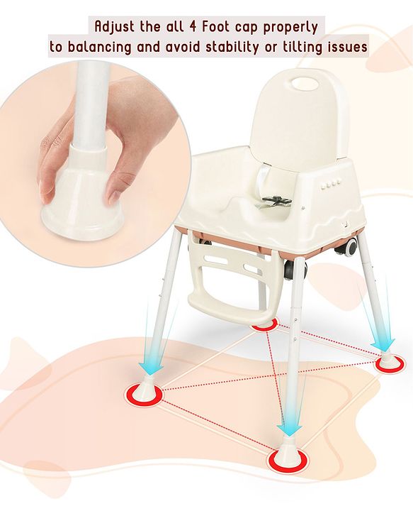 Babyhug 3 in 1 Comfy High Chair - Brown| High Chair, Feeding Chair & Booster Chair| Adjustable Double Food Tray| Removable PU Leather Seat| Safety Harness| Removable Footrest