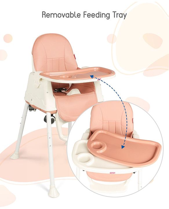 Babyhug 3 in 1 Comfy High Chair - Brown| High Chair, Feeding Chair & Booster Chair| Adjustable Double Food Tray| Removable PU Leather Seat| Safety Harness| Removable Footrest