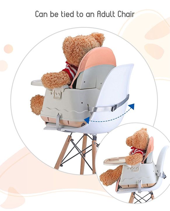 Babyhug 3 in 1 Comfy High Chair - Brown| High Chair, Feeding Chair & Booster Chair| Adjustable Double Food Tray| Removable PU Leather Seat| Safety Harness| Removable Footrest