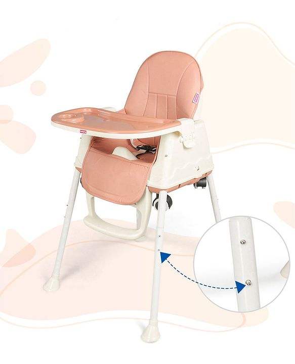 Babyhug 3 in 1 Comfy High Chair - Brown| High Chair, Feeding Chair & Booster Chair| Adjustable Double Food Tray| Removable PU Leather Seat| Safety Harness| Removable Footrest