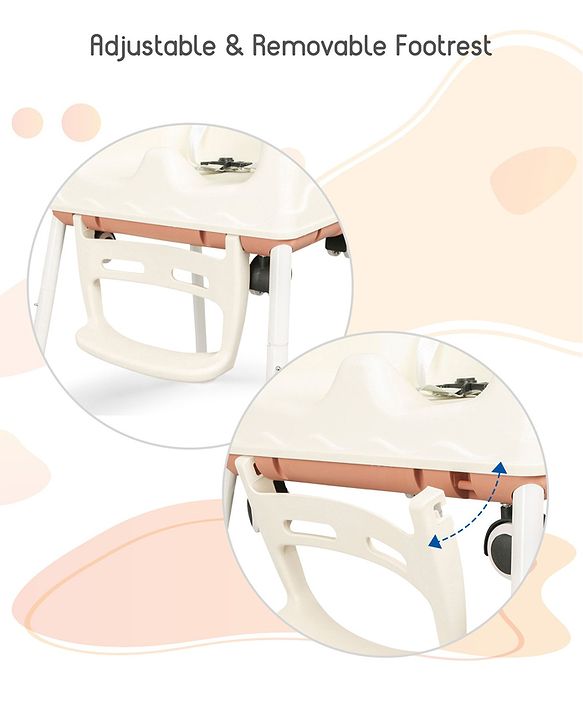 Babyhug 3 in 1 Comfy High Chair - Brown| High Chair, Feeding Chair & Booster Chair| Adjustable Double Food Tray| Removable PU Leather Seat| Safety Harness| Removable Footrest