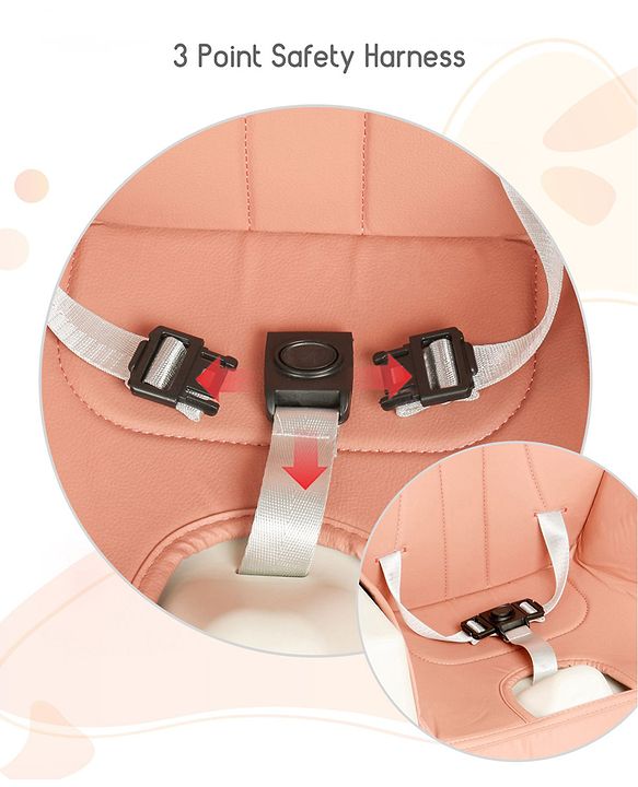 Babyhug 3 in 1 Comfy High Chair - Brown| High Chair, Feeding Chair & Booster Chair| Adjustable Double Food Tray| Removable PU Leather Seat| Safety Harness| Removable Footrest