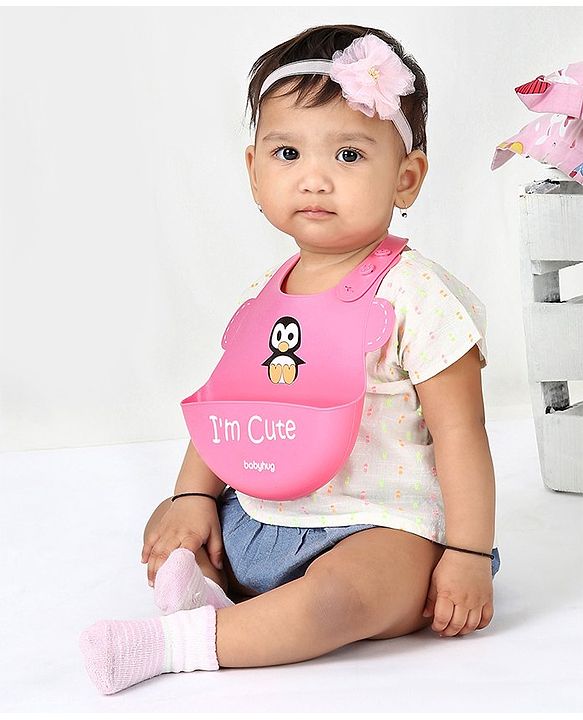 Babyhug Soft Silicone Feeding Bib  Bird Print, Yellow| Waterproof, Tear-Resistant, Easy to Wear| With Deep Crumb Catcher| Adjustable Fit| Foldable & Easy to Carry