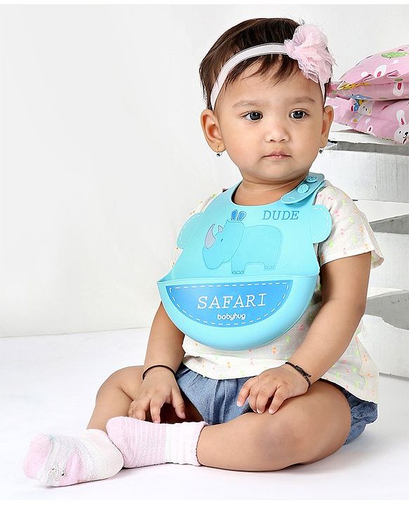 Babyhug Soft Silicone Feeding Bib  Bird Print, Yellow| Waterproof, Tear-Resistant, Easy to Wear| With Deep Crumb Catcher| Adjustable Fit| Foldable & Easy to Carry