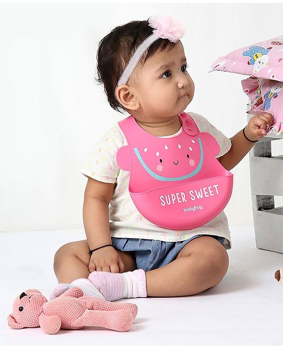 Babyhug Soft Silicone Feeding Bib  Bird Print, Yellow| Waterproof, Tear-Resistant, Easy to Wear| With Deep Crumb Catcher| Adjustable Fit| Foldable & Easy to Carry