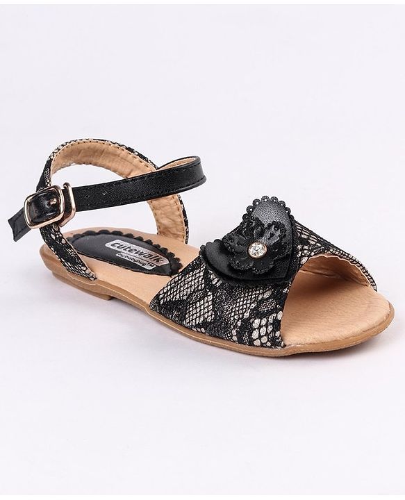 Cute Walk by Babyhug Party Wear Sandals Floral Appliques - Black