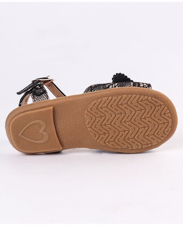 Cute Walk by Babyhug Party Wear Sandals Floral Appliques - Black
