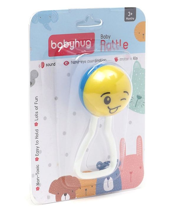 Babyhug Joy Rattle with Vibrant Color & Delightful Rattling Sound|Lightweight, Easy-to-Hold Rattle for Sensory|Motor Skill & Cognitive Development|Safe & Durable Material|3+ Months|BIS|Yellow & Blue