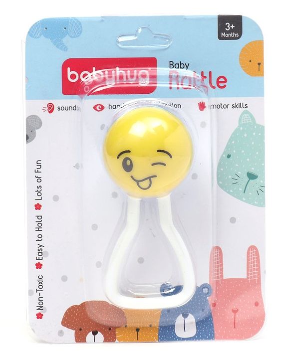 Babyhug Joy Rattle with Vibrant Color & Delightful Rattling Sound|Lightweight, Easy-to-Hold Rattle for Sensory|Motor Skill & Cognitive Development|Safe & Durable Material|3+ Months|BIS|Yellow & Blue