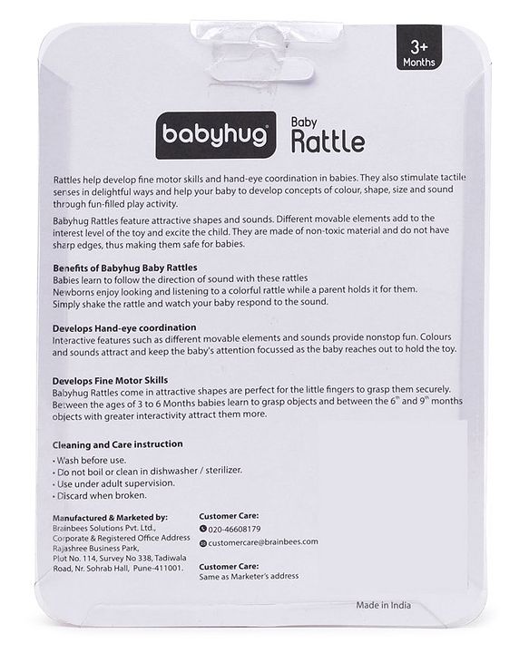 Babyhug Joy Rattle with Vibrant Color & Delightful Rattling Sound|Lightweight, Easy-to-Hold Rattle for Sensory|Motor Skill & Cognitive Development|Safe & Durable Material|3+ Months|BIS|Yellow & Blue