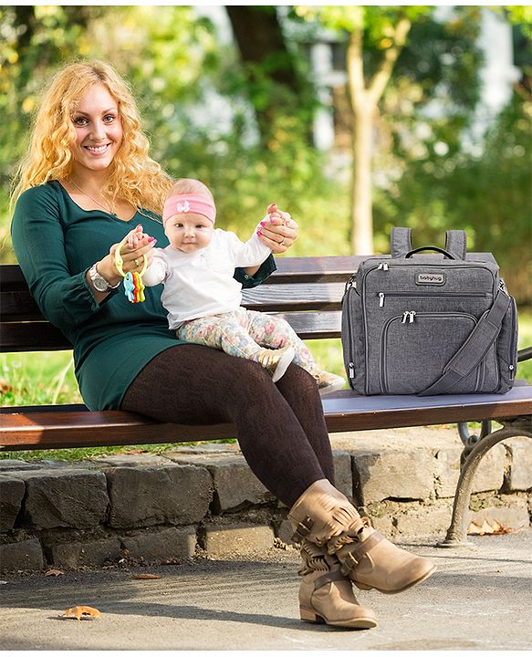 Babyhug Multipurpose Backpack Style Diaper Bag - Grey