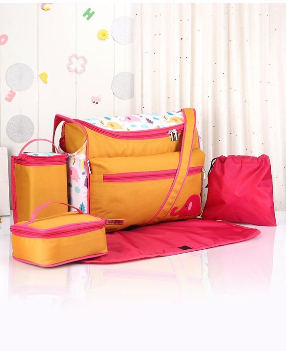 Babyhug Winsome Diaper Bag Elephant Print - Yellow