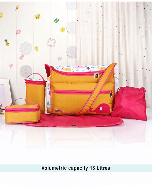 Babyhug Winsome Diaper Bag Elephant Print - Yellow