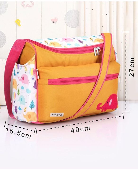 Babyhug Winsome Diaper Bag Elephant Print - Yellow