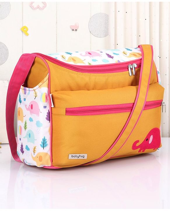 Babyhug Winsome Diaper Bag Elephant Print - Yellow