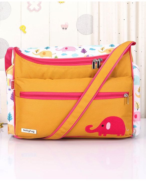 Babyhug Winsome Diaper Bag Elephant Print - Yellow