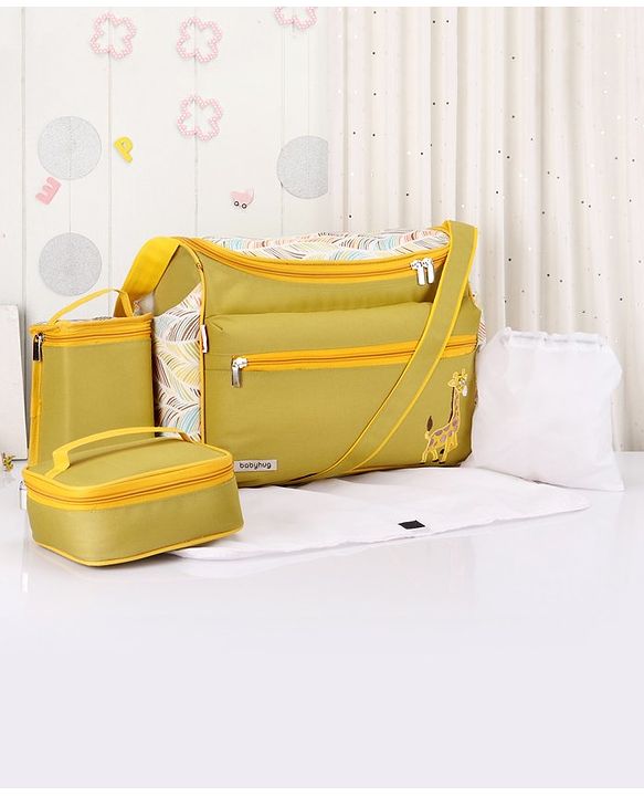 Babyhug Winsome Diaper Bag Giraffe Print - Dark Green
