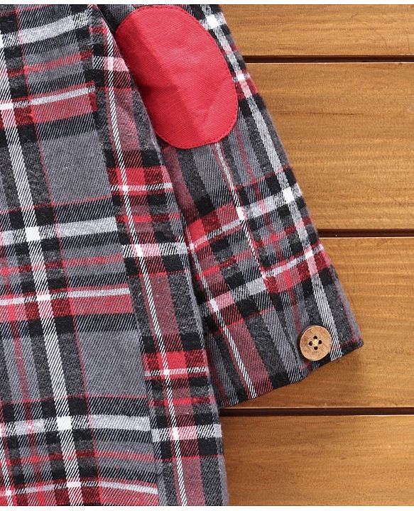 Babyhug Full Sleeves Checked Blazer With Three Pockets - Grey