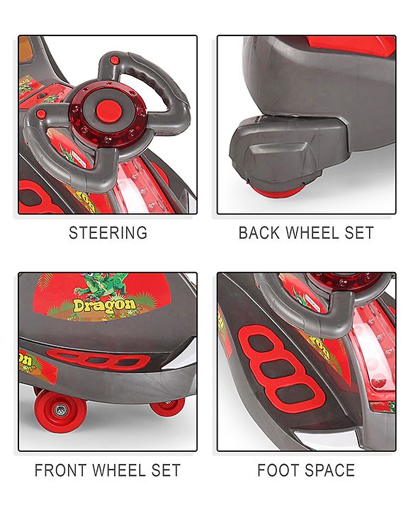 Babyhug Dragon Gyro Swing Car - Grey Red