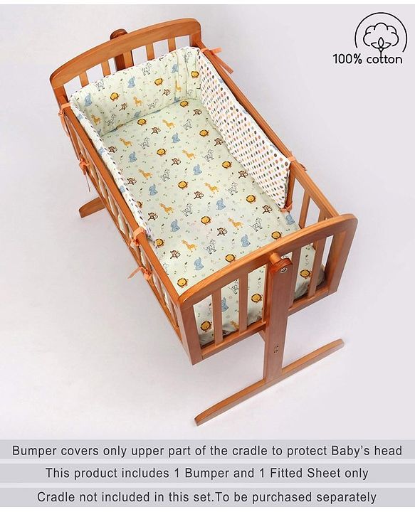 Babyhug Premium Cotton Head Support Bumper with Fitted Sheet for Cradle - Jungle Safari Theme