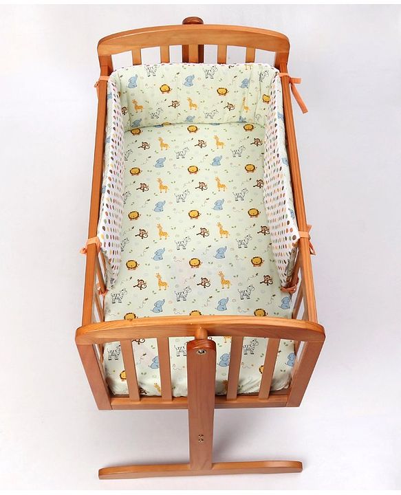 Babyhug Premium Cotton Head Support Bumper with Fitted Sheet for Cradle - Jungle Safari Theme