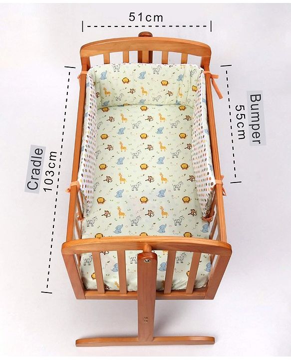 Babyhug Premium Cotton Head Support Bumper with Fitted Sheet for Cradle - Jungle Safari Theme