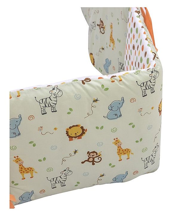 Babyhug Premium Cotton Head Support Bumper with Fitted Sheet for Cradle - Jungle Safari Theme