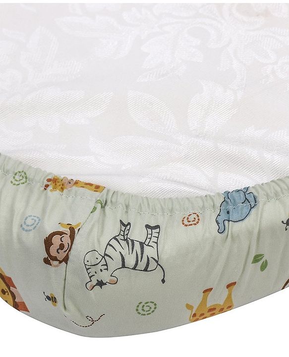 Babyhug Premium Cotton Head Support Bumper with Fitted Sheet for Cradle - Jungle Safari Theme