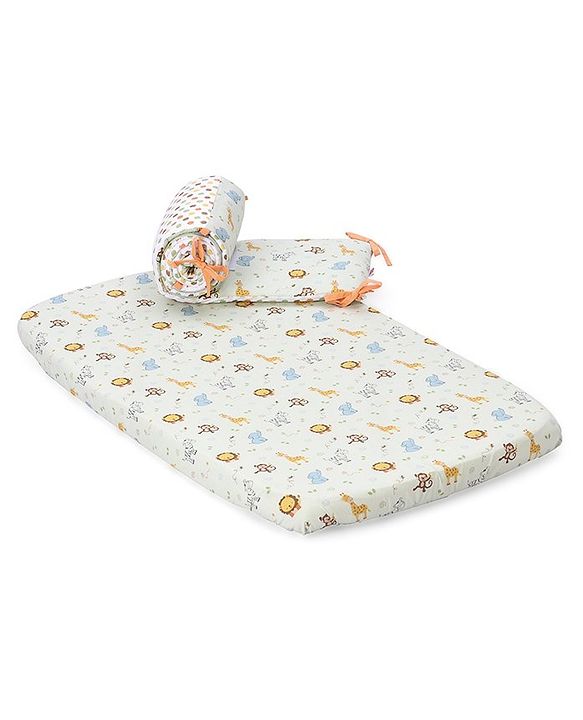 Babyhug Premium Cotton Head Support Bumper with Fitted Sheet for Cradle - Jungle Safari Theme