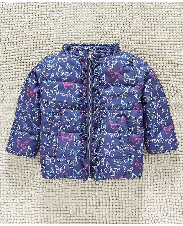 Babyhug Full Sleeves Hooded Jacket Allover Printed - Blue