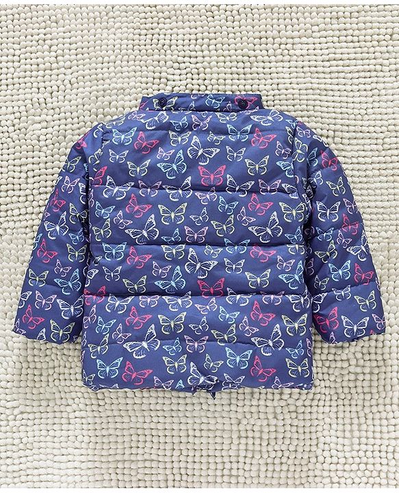 Babyhug Full Sleeves Hooded Jacket Allover Printed - Blue