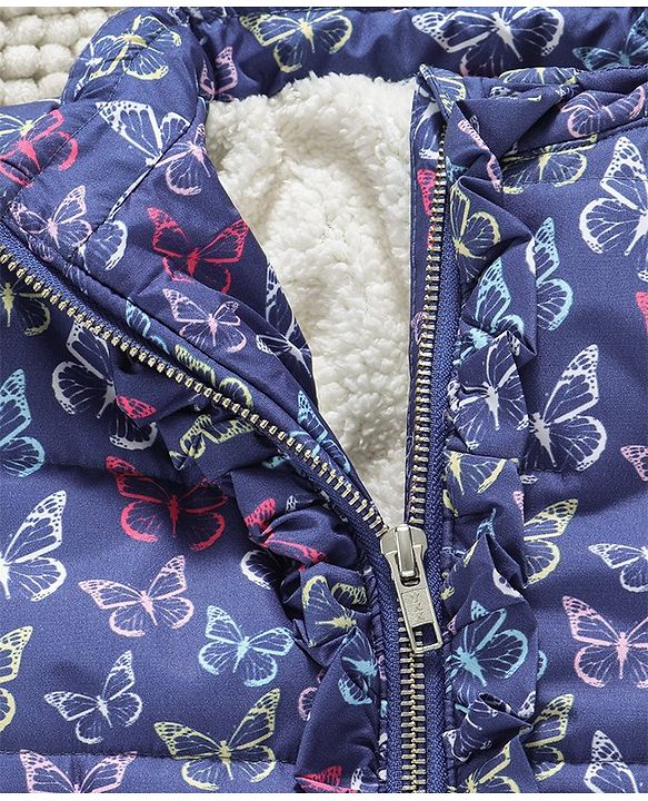 Babyhug Full Sleeves Hooded Jacket Allover Printed - Blue