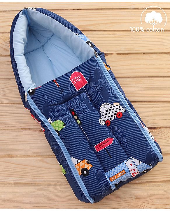 Babyhug Sleeping Bag Cars Print - Navy Blue