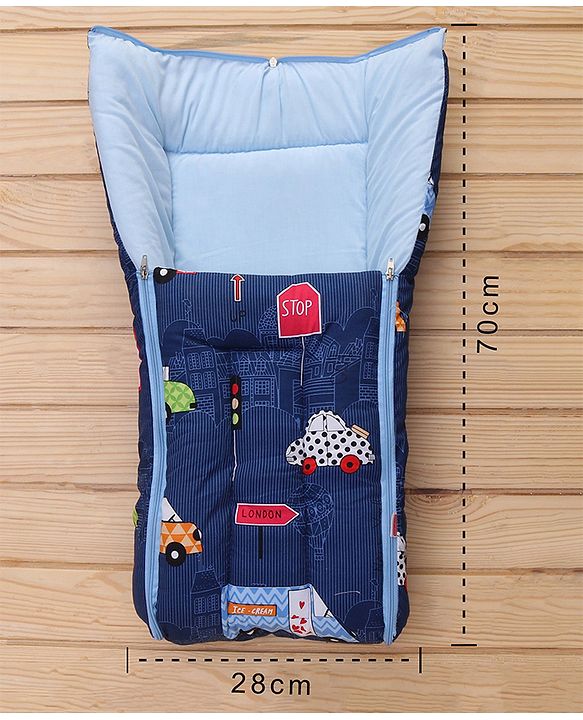 Babyhug Sleeping Bag Cars Print - Navy Blue