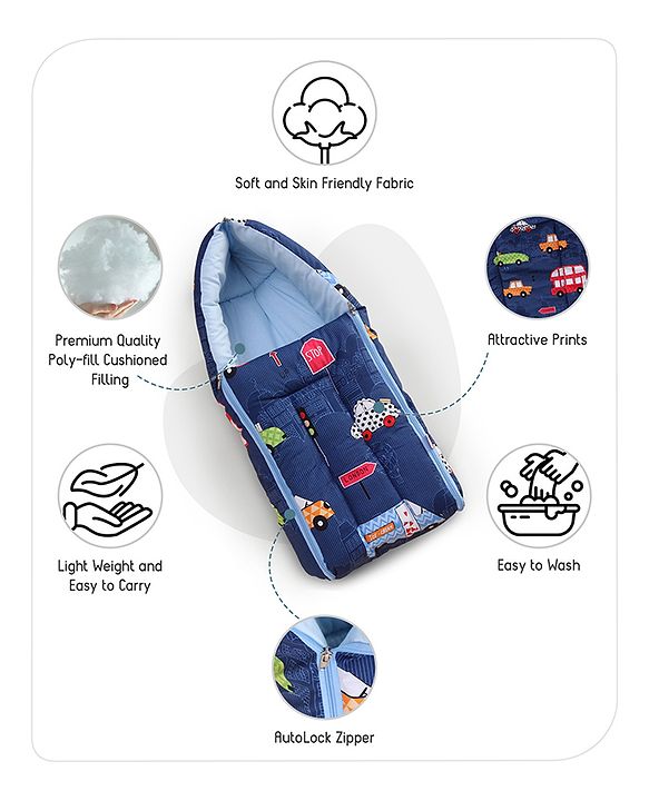 Babyhug Sleeping Bag Cars Print - Navy Blue