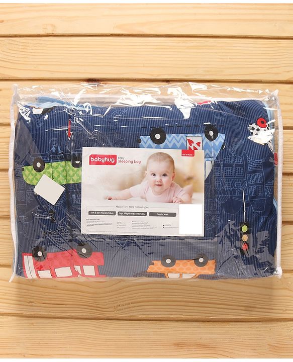 Babyhug Sleeping Bag Cars Print - Navy Blue