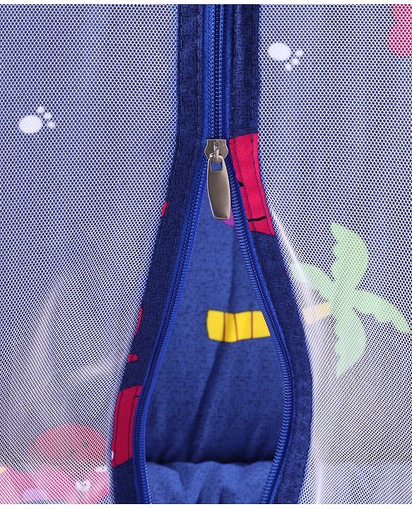 Babyhug Cotton Bedding Set with Mosquito Net Dino Kingdom Print - Navy Blue