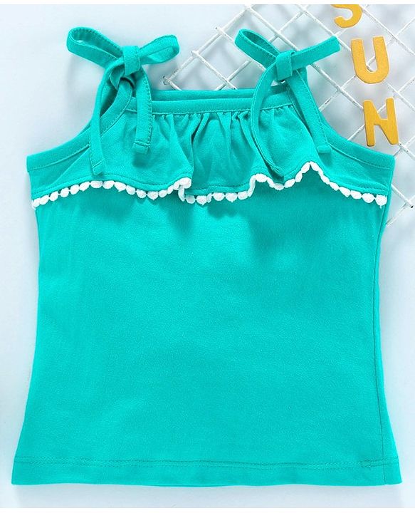 Babyhug Singlet Sleeves Top With Ruffle Detail - Green