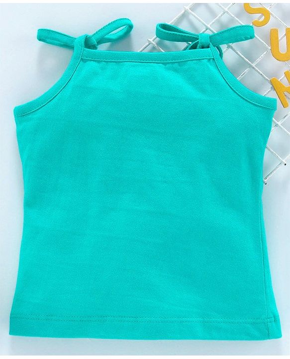Babyhug Singlet Sleeves Top With Ruffle Detail - Green