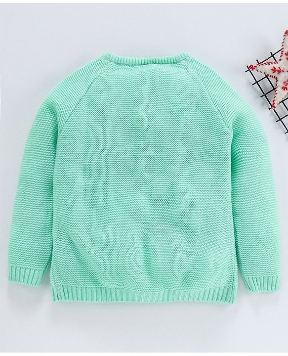 Babyhug Full Sleeves Front Open Sweater With Pockets - Light Green
