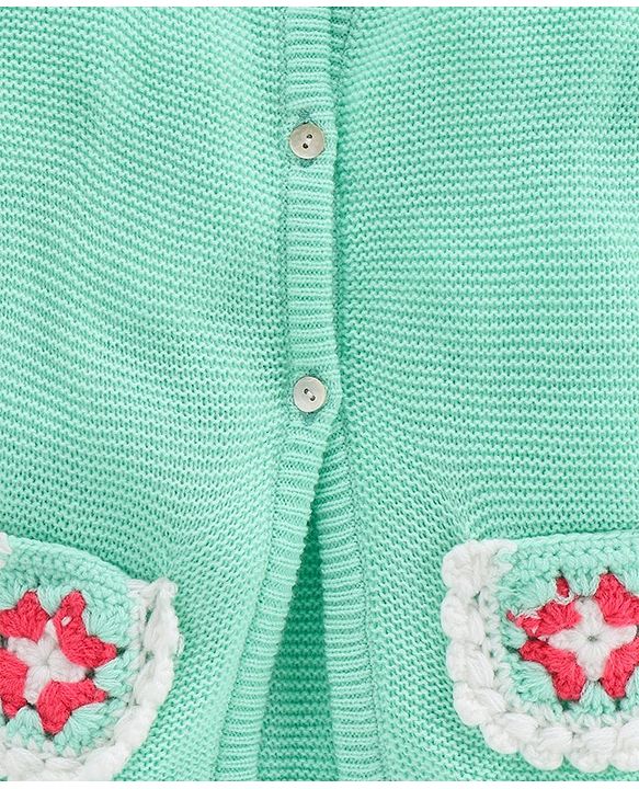 Babyhug Full Sleeves Front Open Sweater With Pockets - Light Green