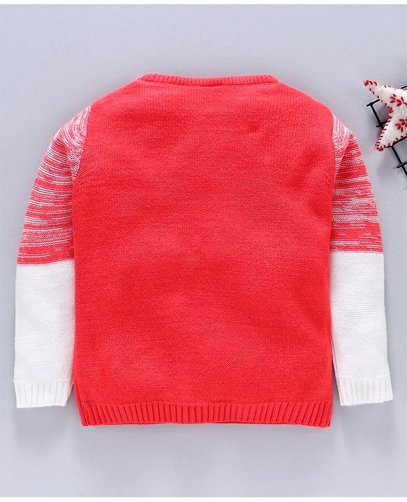 Babyhug Full Sleeves Sweater Kitty Patch - Coral White