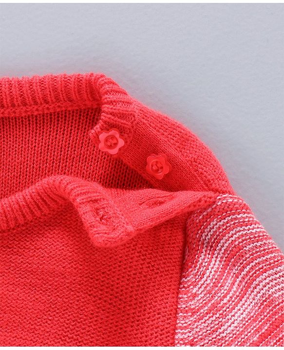 Babyhug Full Sleeves Sweater Kitty Patch - Coral White