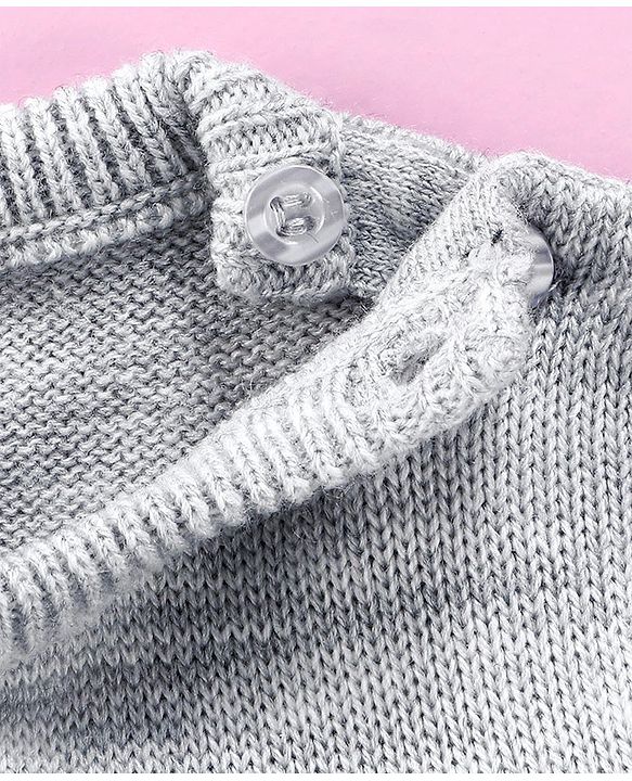 Babyhug Full Sleeves Frilled Sweater Kitty Embroidered - Grey