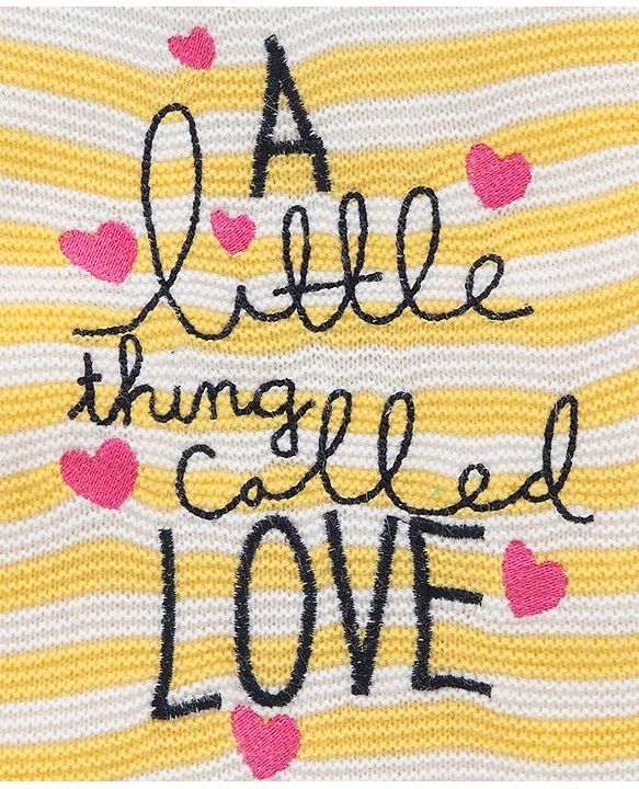 Babyhug Full Sleeves Stripe Sweater Text & Heart Embroidery - White Yellow