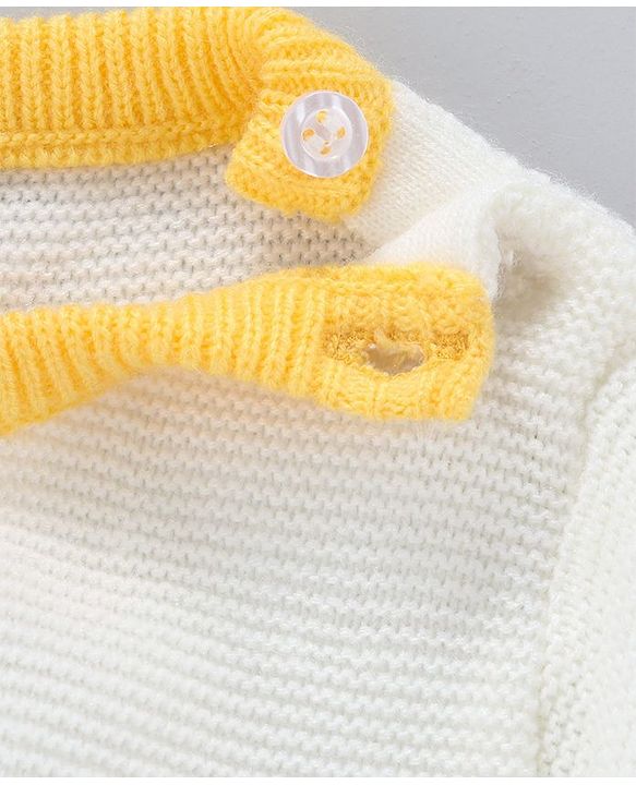 Babyhug Full Sleeves Stripe Sweater Text & Heart Embroidery - White Yellow