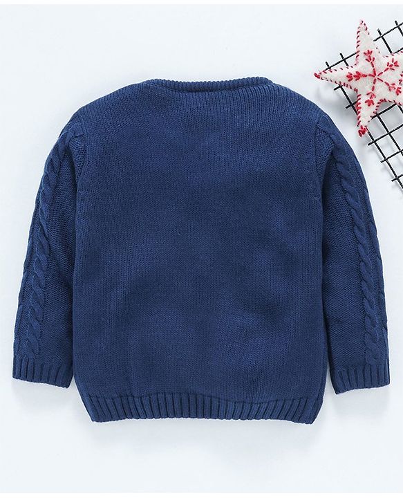 Babyhug Full Sleeves Sweater Glitter & Sparkle Print - Navy Blue